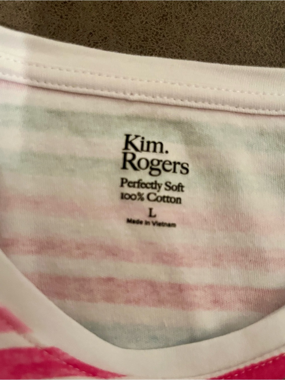 Kim Rogers Striped Short-Sleeve Crewneck Tee in Pink, Green & Blue Casual Cotton - Picture 5 of 6